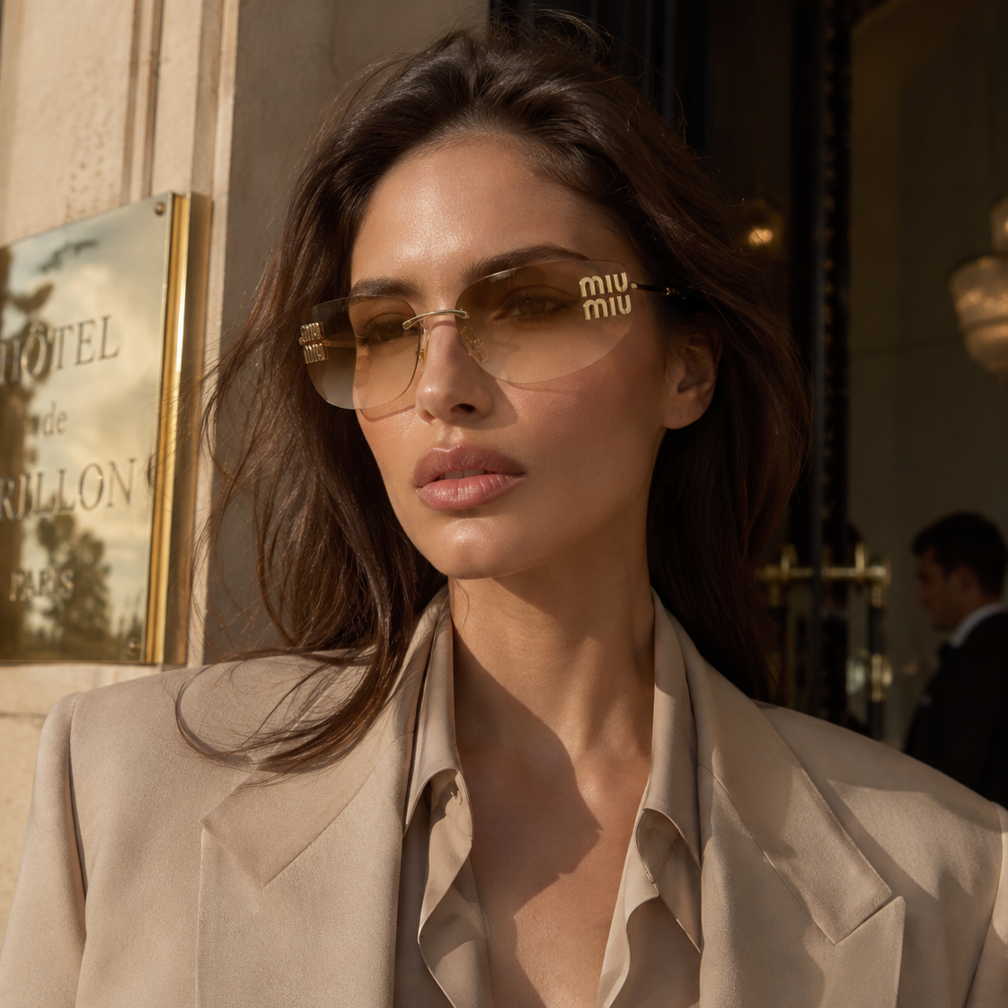 Miu Gold Rimless Shield Sunglasses